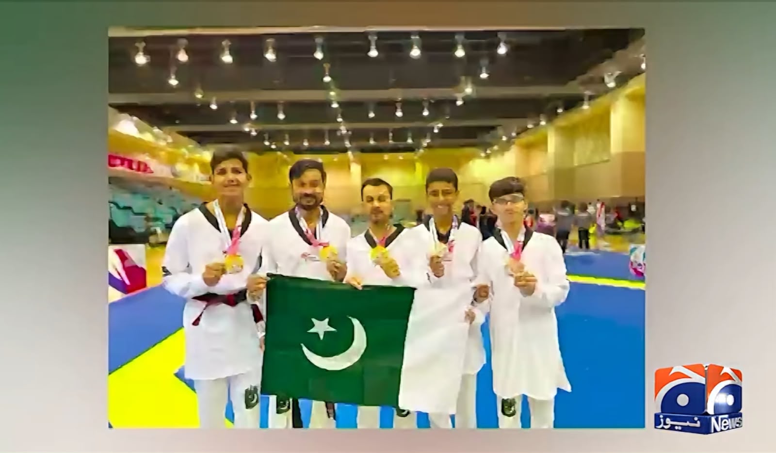 24 News HD — Pakistan Taekwondo team with gold medals and Pakistani flag
